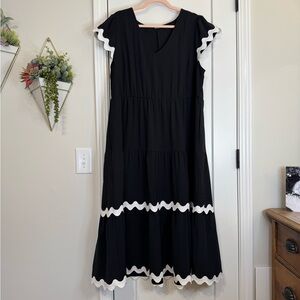 BTFBM Black Tiered A line Dress with Rickrack Trim
